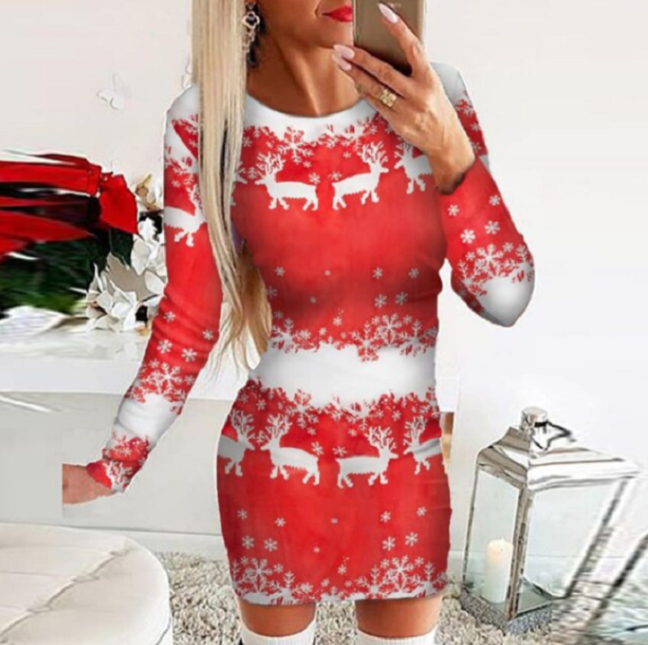 Veloura Kerstjurk Dames – Aansluitende Mini-jurk met Lange Mouwen