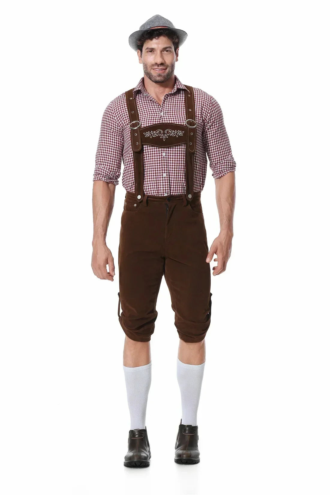 Daan Heren Oktoberfest Kostuum met Geruit Shirt en Bretels