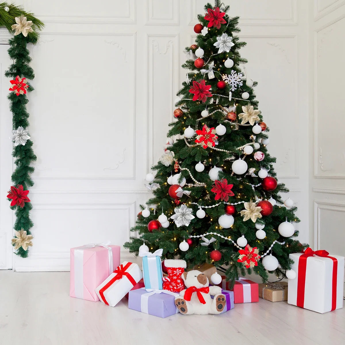 Goudglans – Glitter Kerstbloemen voor Kerstboom en Woondecoratie