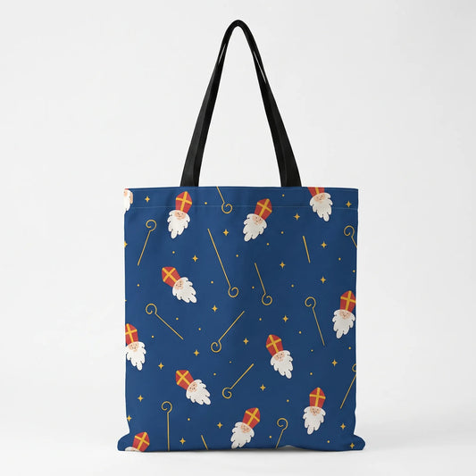 Sintschittering – Blauwe Tote Bag met Dubbelzijdige Sinterklaasprint