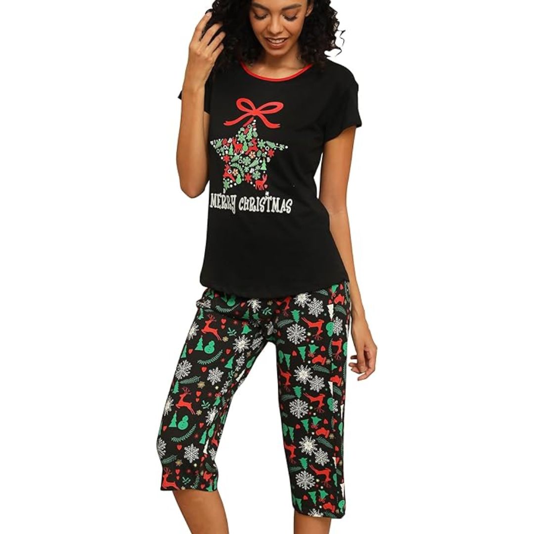 Dames Pyjama Set 2-Delig – Korte Mouwen en Capri Broek