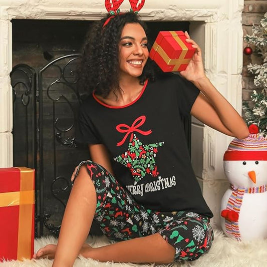 Dames Pyjama Set 2-Delig – Korte Mouwen en Capri Broek