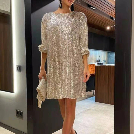 Dames Paljettjurk Asymmetrisch Mini met Off-Shoulder Hals