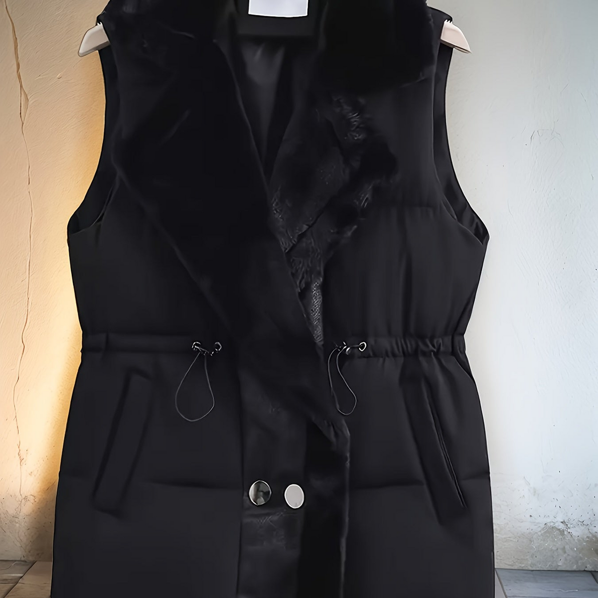 Dames gewatteerde vest met nepbontdetails en taillekoord