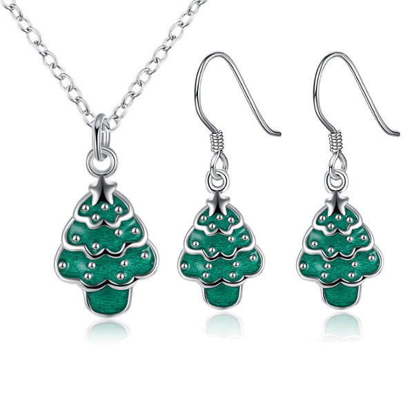 WinterSter Sieradenset – Zilverkleurige Kerstketting en Oorbellen