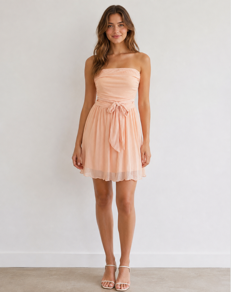 Camille Dames Strapless Glitter Cocktailjurk met Strik
