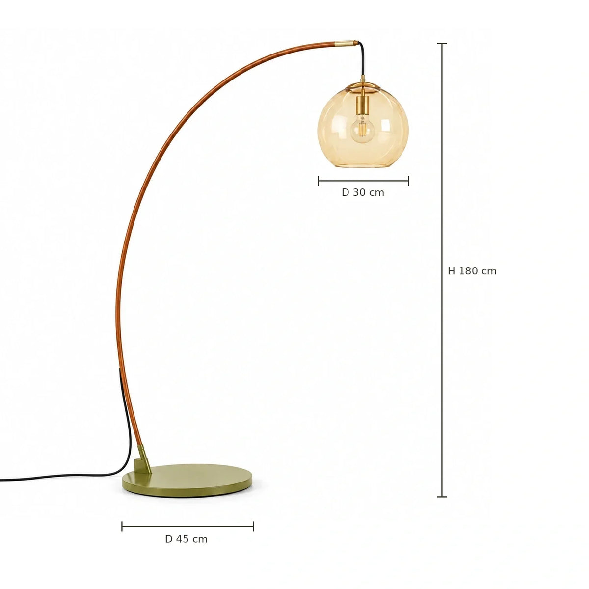 Elvara Boogvloerlamp – Moderne Vloerlamp met Amberkleurig Glas
