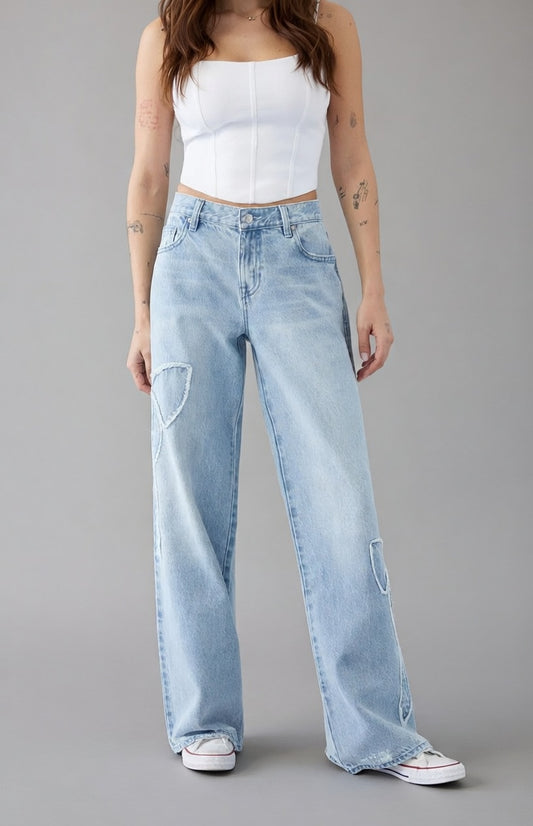 Lunara Dames Strikdetail Jeans – Stijlvolle Denim Broek met Strikken