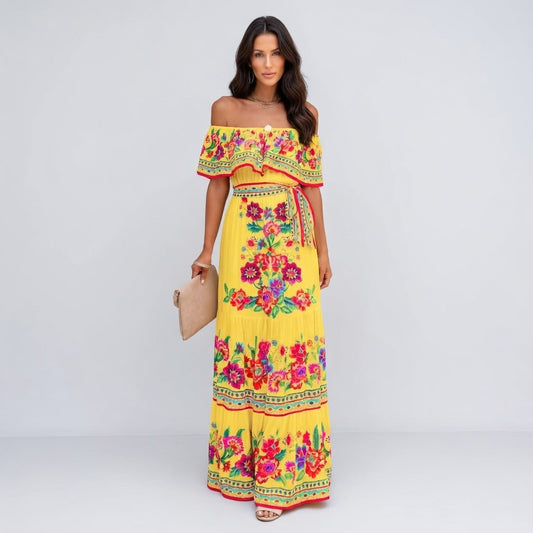 Solmira Maxi Jurk Dames – Off-Shoulder Bloemenprint Zomer