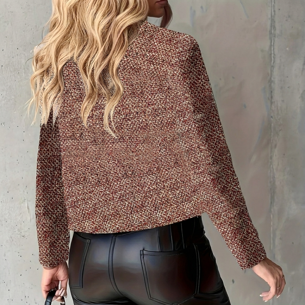 Dames Korte Blazer met Ronde Hals en Gouden Knopen