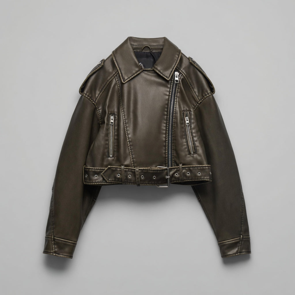 NovaRiem Cropped Dames Jas van PU Leer met Rits en Stijl
