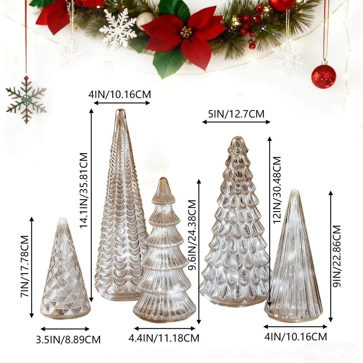 LED Kerst Dennen Set van 5 – Warmwitte Verlichting en Glitter