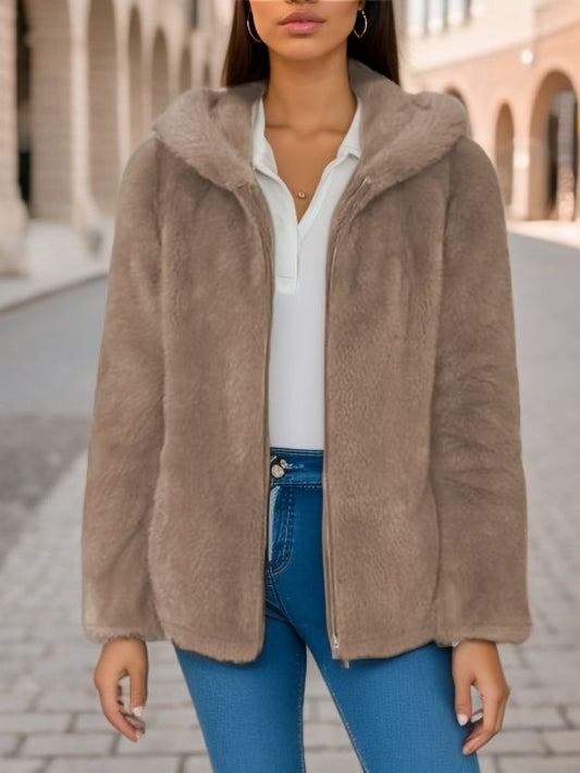 Drune | Zachte dames teddyjack met capuchon en rits