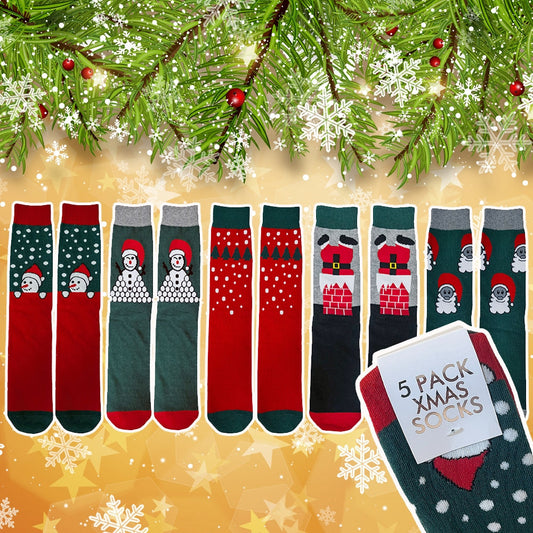 Kerstsokken Feestpret set van 5 paar met vrolijke kerstmotieven