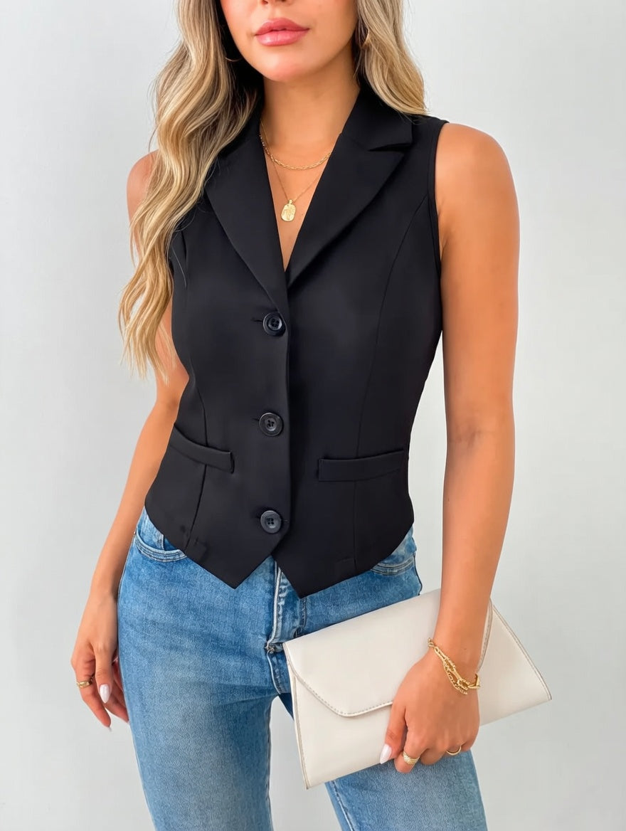 Livia Dames Gilet met Knopen – Klassiek Mouwloos Vest Elegant