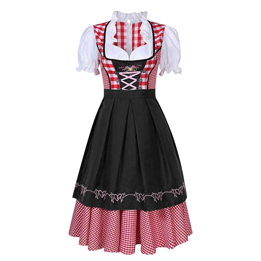 Fien Dames Geruite Oktoberfest Dirndl met Schort