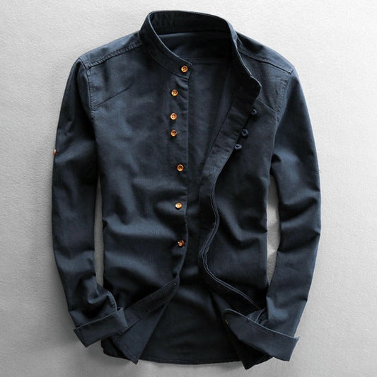 Kairo Heren Overhemd Hoge Kraag Japanse Stijl Elegant