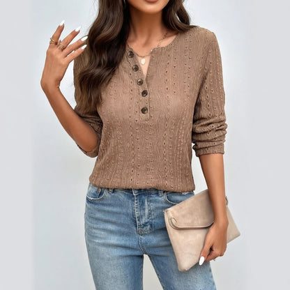 Velina Elegante V-Hals Blouse met Knopen voor Dames