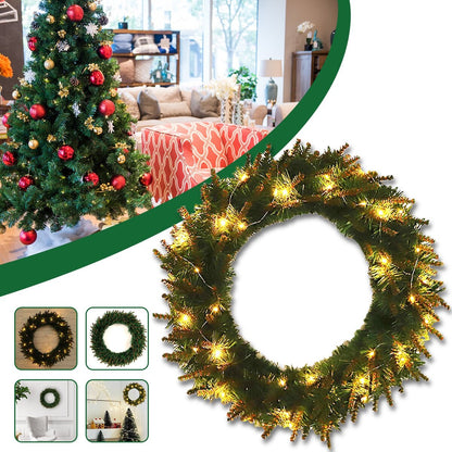 Kerstkrans met LED – Groene Deur- en Wanddecoratie voor Kerst