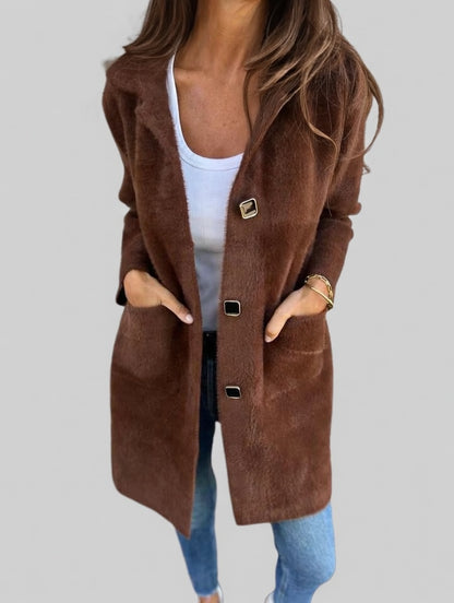 Dames Longline Lentejas met Knopen – Wolblend Casual Tussenjas met Zakken