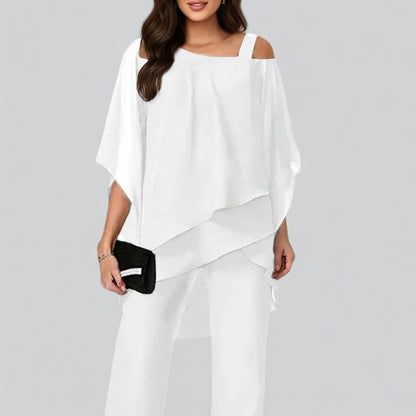 Zeloria Off Shoulder Tweedelige Set met Wijde Broek Dames