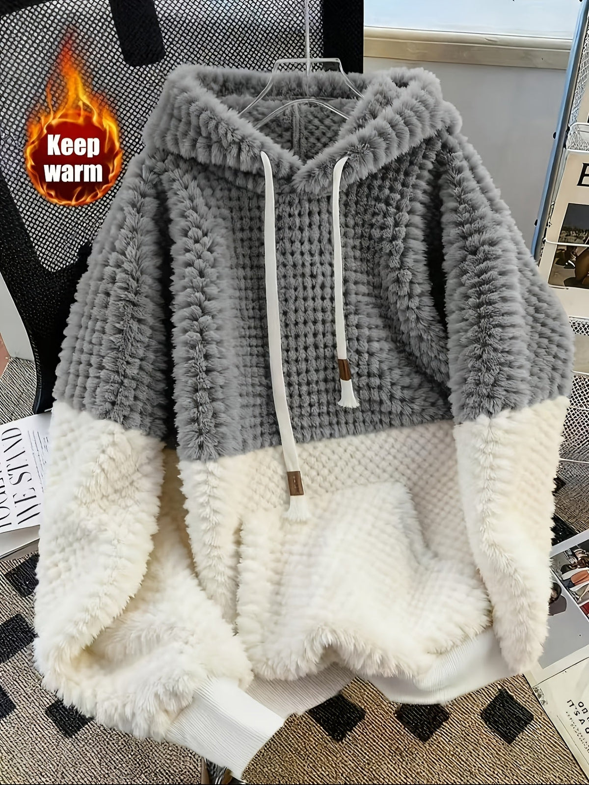 Faux Fur Hoodie in Zachte Materialen met Contrasterende Panelen, Unisex