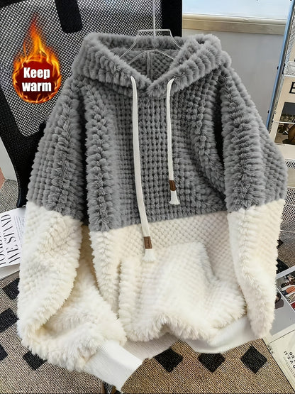 Faux Fur Hoodie in Zachte Materialen met Contrasterende Panelen, Unisex