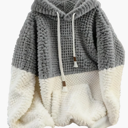 Faux Fur Hoodie in Zachte Materialen met Contrasterende Panelen, Unisex