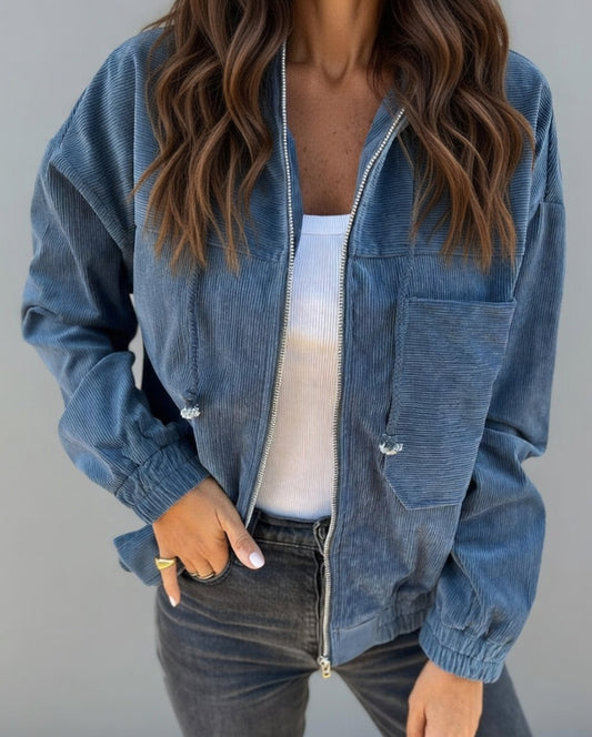 Corduroy Lentejas met Capuchon voor Dames – Lichtgewicht Casual Voorjaarsjack