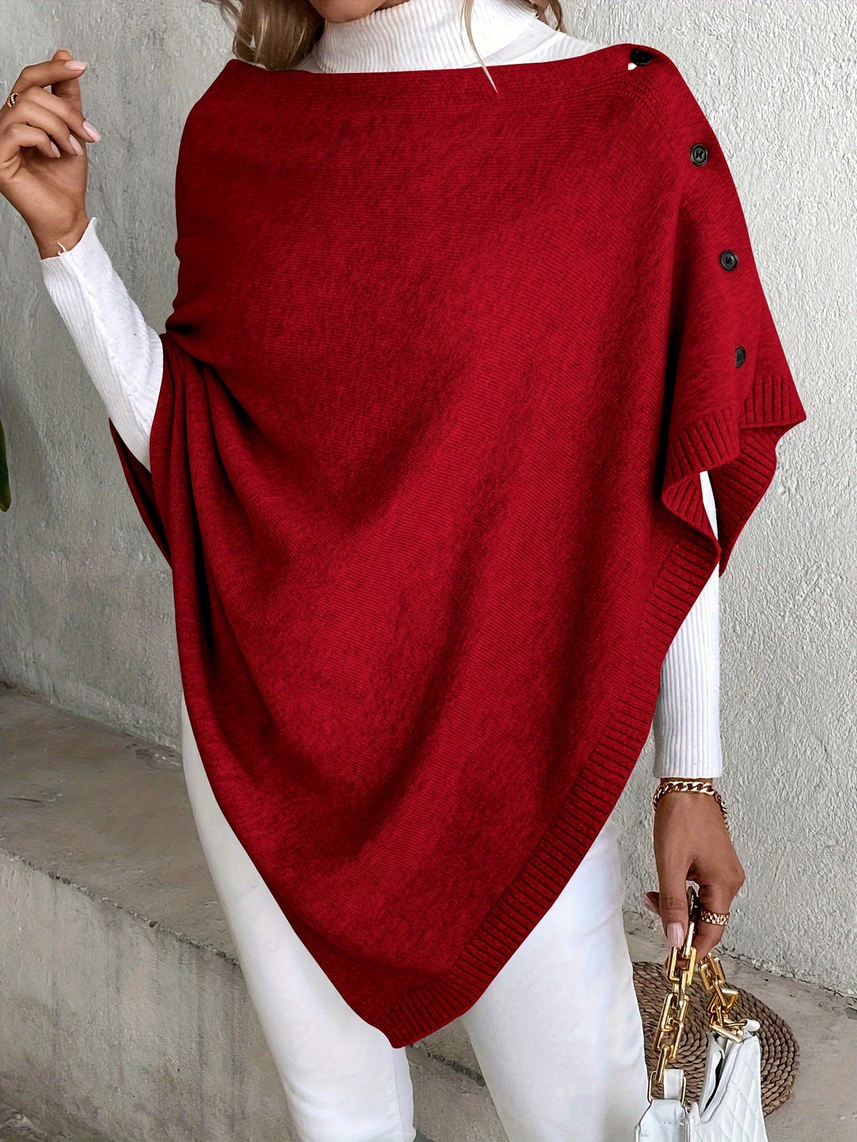 Dames Ponchojas met Knopen – Elegante Gebreide Lente & Herfst Stijl