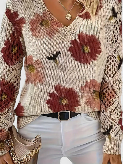 LavendelBloesem Elegante Dames Cardigan Bloemen V-hals Vest Comfort