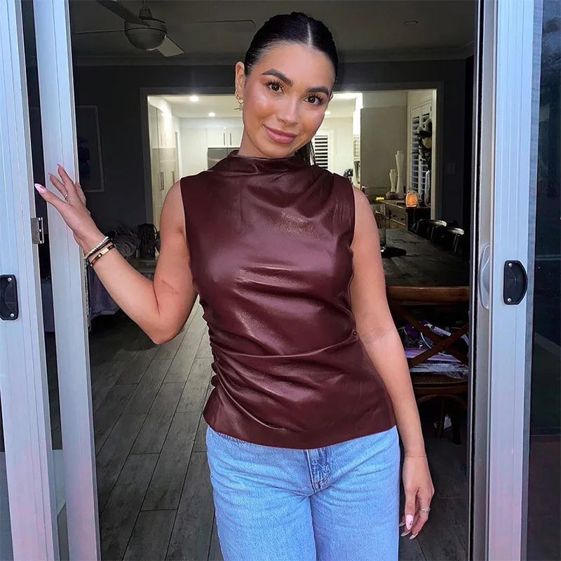 Veerle Dames Top – Vegan Leather Look Top met Elegante Uitstraling