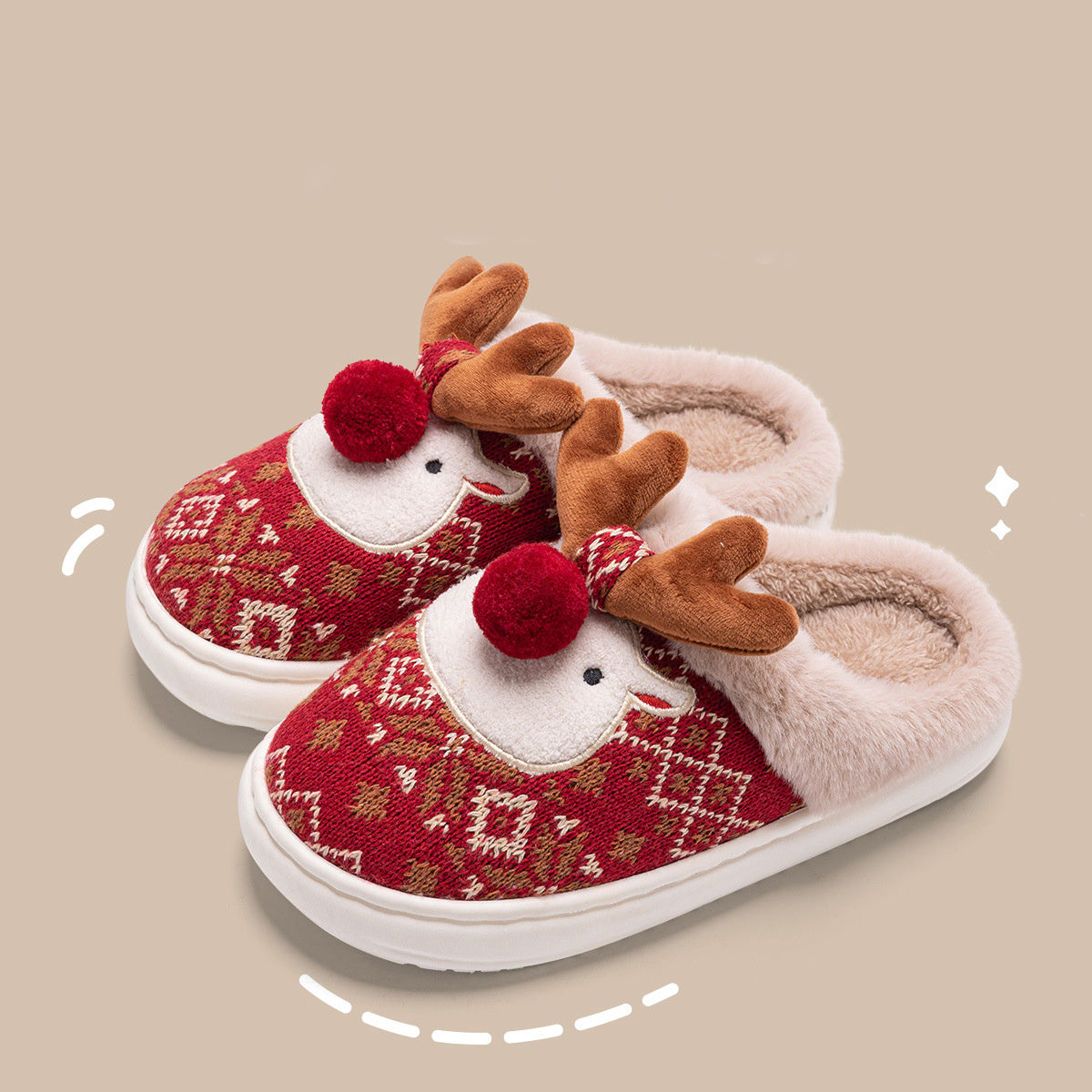Noor Kerstpantoffels – Warme Antislip Huissloffen met Borduurmotief