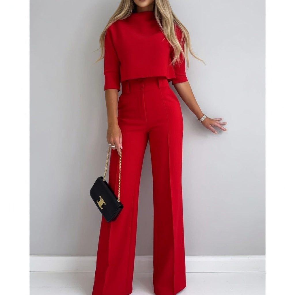 Lunara Dames Tweedelige Set met Top en Broek Elegante Pasvorm