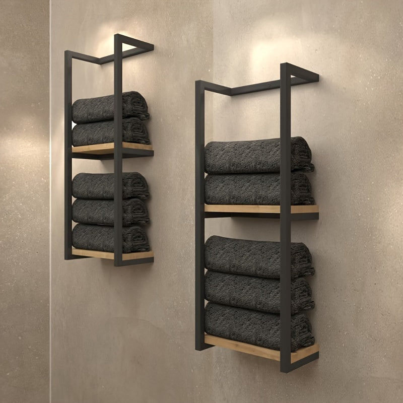 Industriële Handdoekhouder met Planken – Elegant en Functioneel Wandmeubel