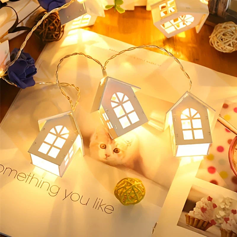 LED lichtslinger met mini-huis – Decoratieve kerstverlichting voor binnengebruik