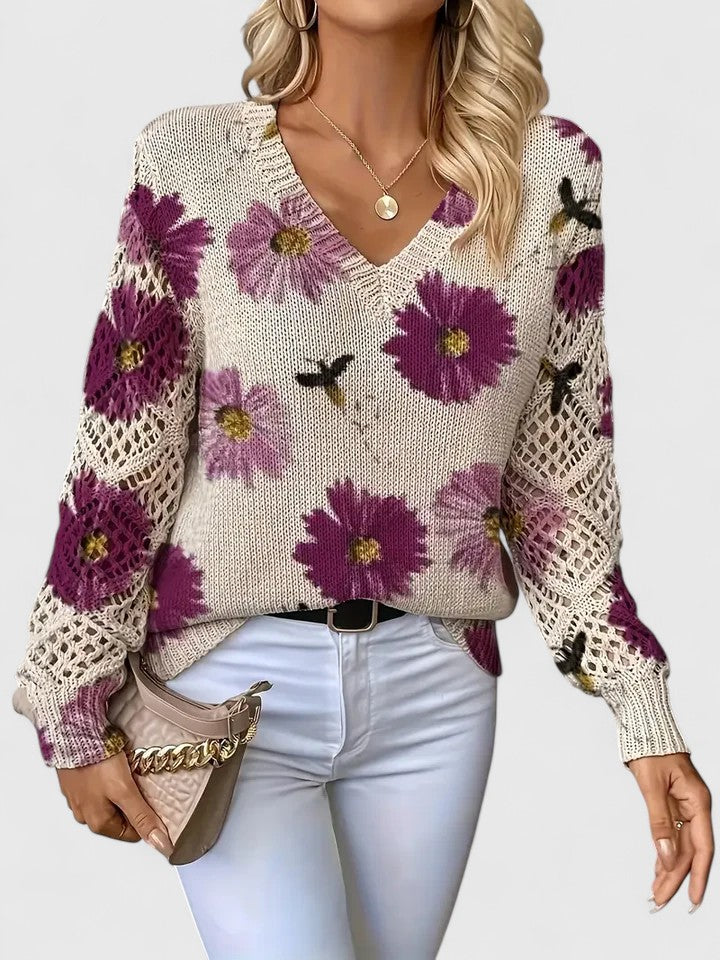 LavendelBloesem Elegante Dames Cardigan Bloemen V-hals Vest Comfort