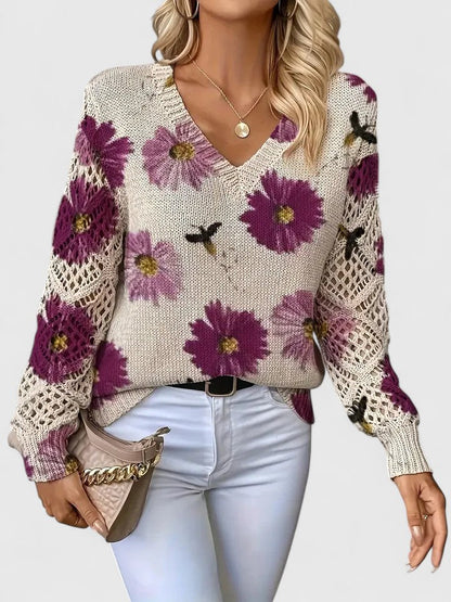 LavendelBloesem Elegante Dames Cardigan Bloemen V-hals Vest Comfort
