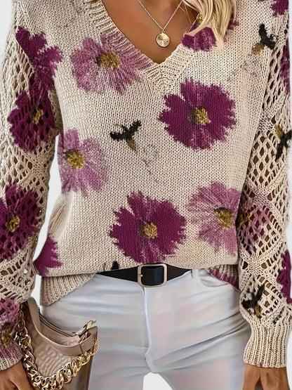 LavendelBloesem Elegante Dames Cardigan Bloemen V-hals Vest Comfort
