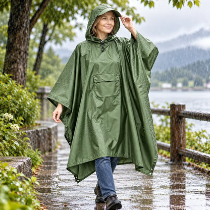 Regenrust – Ruime regenponcho met rugzakbescherming en opbergtas
