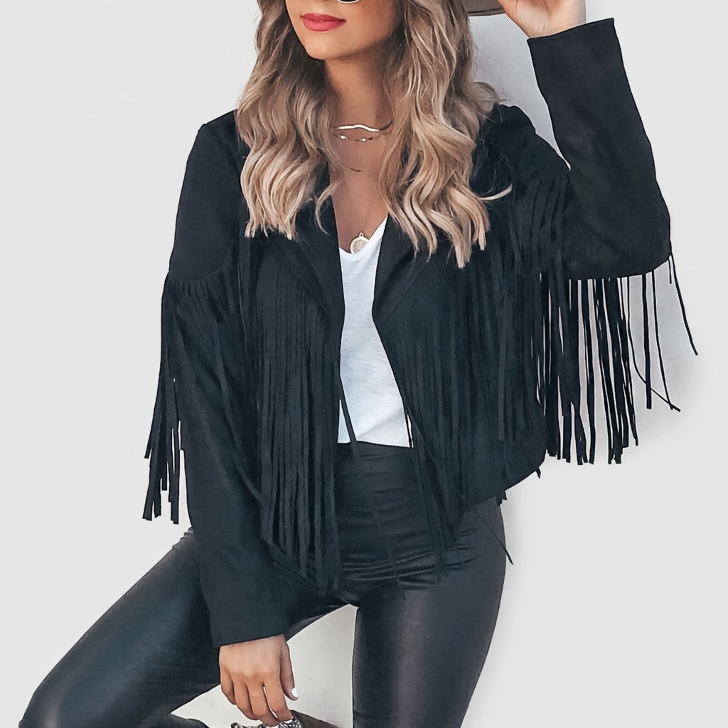 Velmira Suède Jas met Franjes en Boho Stijl Dames Vest