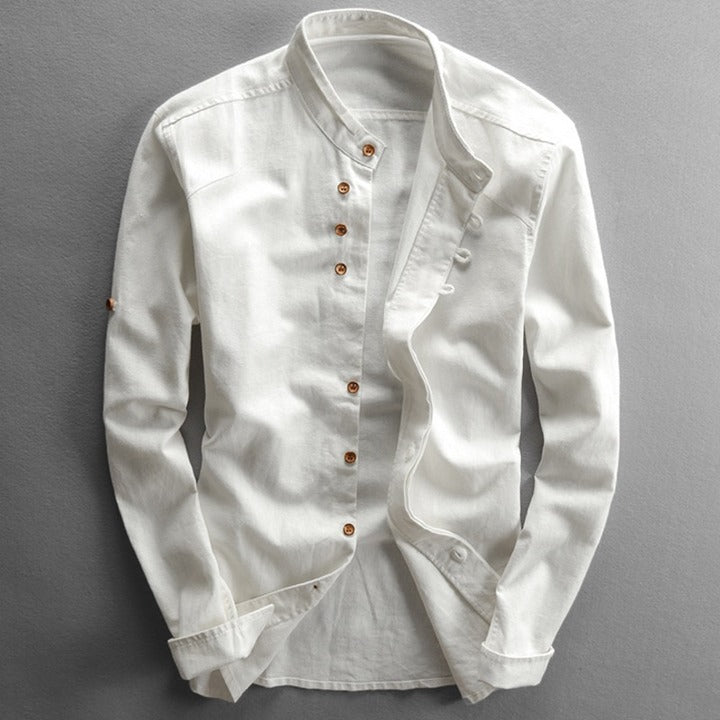 Kairo Heren Overhemd Hoge Kraag Japanse Stijl Elegant