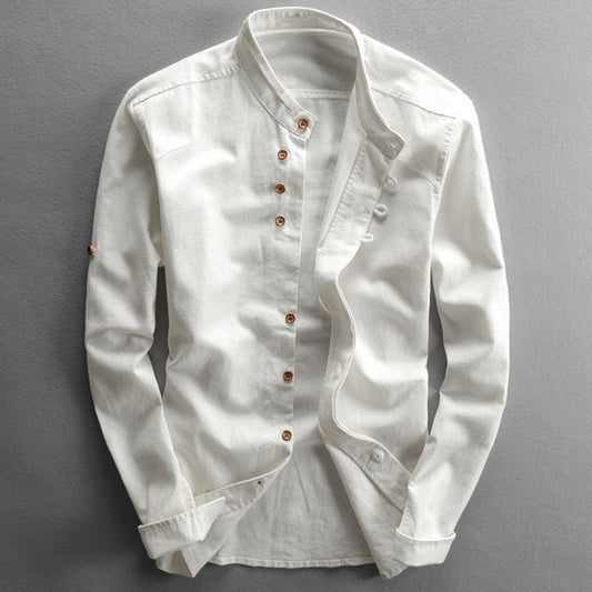 Kairo Heren Overhemd Hoge Kraag Japanse Stijl Elegant