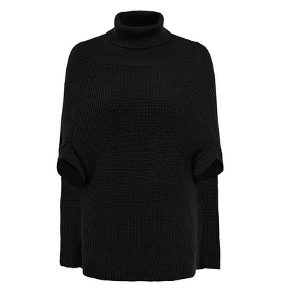 Dames Gebreide Poncho met Hoge Col en Cape-Mouwen