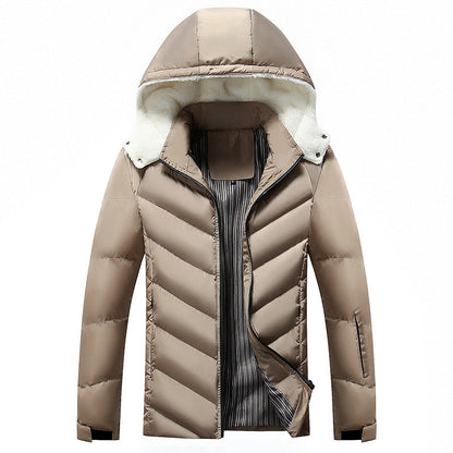 Heren Winterjas Gewatteerd met Capuchon en Rode Ritssluiting