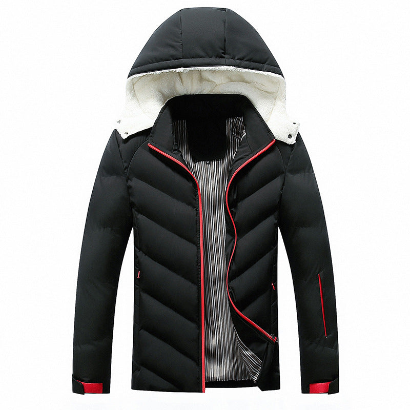 Heren Winterjas Gewatteerd met Capuchon en Rode Ritssluiting