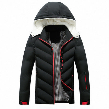Heren Winterjas Gewatteerd met Capuchon en Rode Ritssluiting