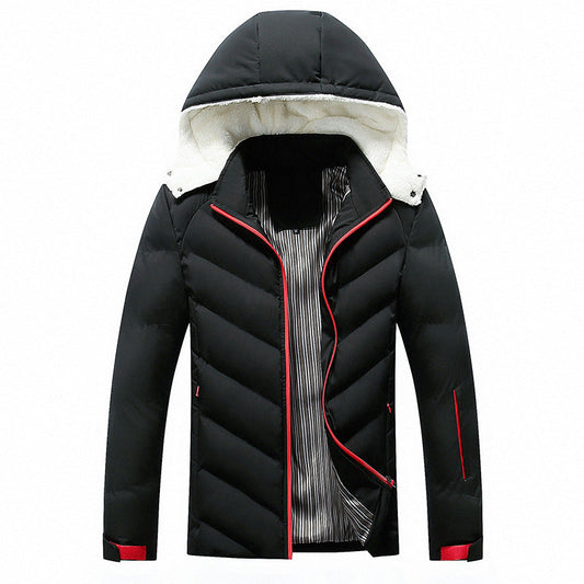 Heren Winterjas Gewatteerd met Capuchon en Rode Ritssluiting