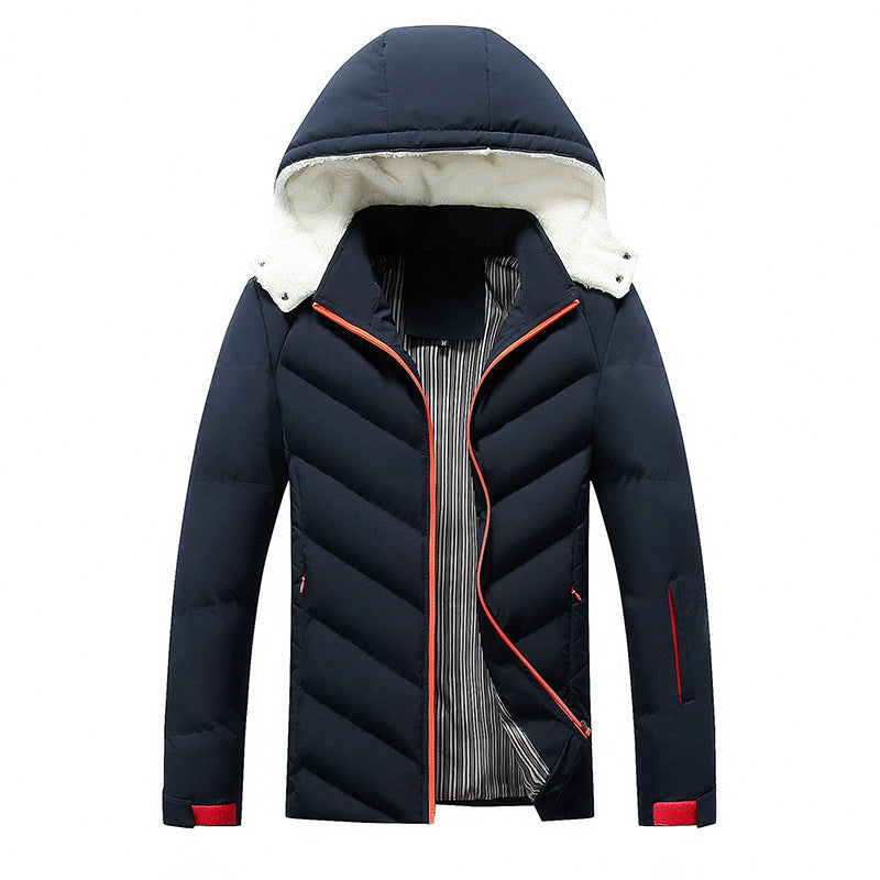 Heren Winterjas Gewatteerd met Capuchon en Rode Ritssluiting