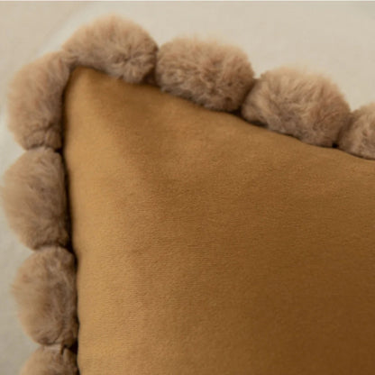 Fluwelen Kussenhoes met Pompons – Decoratieve Hoes voor Bank